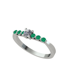 Sapta 7 Taş Yüzük - Swarovski ve kök zümrüt 14 ayar beyaz altın yüzük #hrdme9