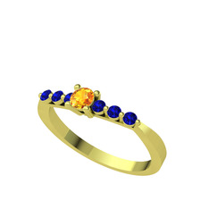 Sapta 7 Taş Yüzük - Sitrin ve lab safir 14 ayar altın yüzük #i0z5uy