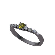 Sapta 7 Taş Yüzük - Peridot ve swarovski 925 ayar siyah rodyum kaplama gümüş yüzük #iur49d