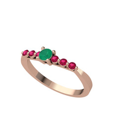 Kök zümrüt ve rodolit garnet 14 ayar rose altın yüzük