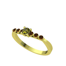 Sapta 7 Taş Yüzük - Peridot ve dumanlı kuvars 18 ayar altın yüzük #jfuupd
