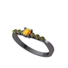 Sapta 7 Taş Yüzük - Sitrin ve peridot 925 ayar siyah rodyum kaplama gümüş yüzük #jpz5gq