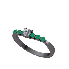 Sapta 7 Taş Yüzük - Pırlanta ve kök zümrüt 925 ayar siyah rodyum kaplama gümüş yüzük (1.44 karat) #k0gmkv