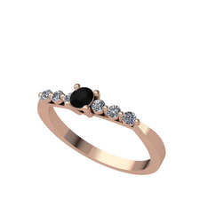 Sapta 7 Taş Yüzük - Siyah zirkon ve swarovski 925 ayar rose altın kaplama gümüş yüzük #k25p81