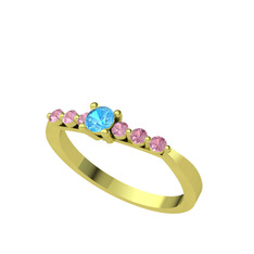 Sapta 7 Taş Yüzük - Akuamarin ve pembe kuvars 14 ayar altın yüzük #k4t4qx