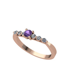 Ametist ve swarovski 8 ayar rose altın yüzük