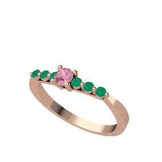 Sapta 7 Taş Yüzük - Pembe kuvars ve kök zümrüt 925 ayar rose altın kaplama gümüş yüzük #l9ascl