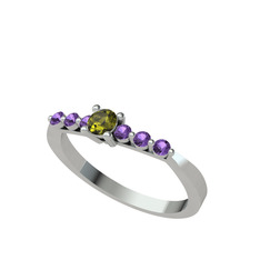 Peridot ve ametist 18 ayar beyaz altın yüzük