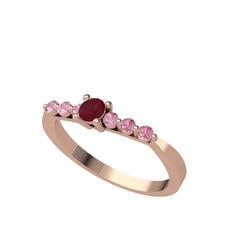 Sapta 7 Taş Yüzük - Kök yakut ve pembe kuvars 925 ayar rose altın kaplama gümüş yüzük #mgok2c
