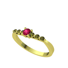 Sapta 7 Taş Yüzük - Rodolit garnet ve peridot 18 ayar altın yüzük #o4ef08
