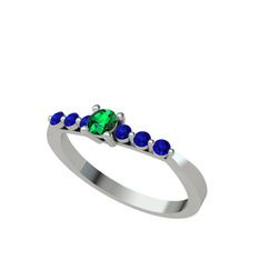 Sapta 7 Taş Yüzük - Yeşil kuvars ve lab safir 18 ayar beyaz altın yüzük #oj3eeq