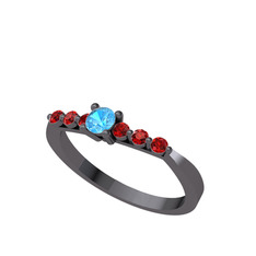 Sapta 7 Taş Yüzük - Akuamarin ve garnet 925 ayar siyah rodyum kaplama gümüş yüzük #omc3lm