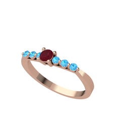 Sapta 7 Taş Yüzük - Kök yakut ve akuamarin 18 ayar rose altın yüzük #osr8lo