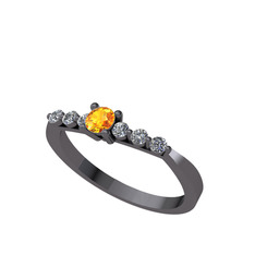 Sitrin ve beyaz zirkon 925 ayar siyah rodyum kaplama gümüş yüzük