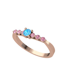Akuamarin ve pembe kuvars 8 ayar rose altın yüzük