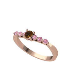 Dumanlı kuvars ve pembe kuvars 925 ayar rose altın kaplama gümüş yüzük