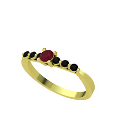 Kök yakut ve siyah zirkon 8 ayar altın yüzük