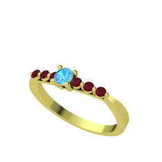 Sapta 7 Taş Yüzük - Akuamarin ve kök yakut 18 ayar altın yüzük #pwf7a2