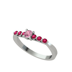 Sapta 7 Taş Yüzük - Pembe kuvars ve rodolit garnet 8 ayar beyaz altın yüzük #q40bp8