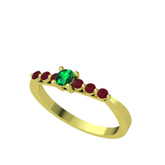 Sapta 7 Taş Yüzük - Yeşil kuvars ve kök yakut 18 ayar altın yüzük #qb9mm0