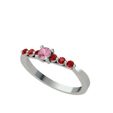 Pembe kuvars ve garnet 14 ayar beyaz altın yüzük
