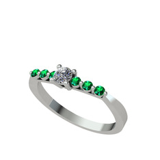 Sapta 7 Taş Yüzük - Pırlanta ve yeşil kuvars 14 ayar beyaz altın yüzük (1.44 karat) #r5rajz