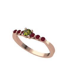 Sapta 7 Taş Yüzük - Peridot ve kök yakut 18 ayar rose altın yüzük #smshbk