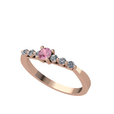 Pembe kuvars ve beyaz zirkon 8 ayar rose altın yüzük
