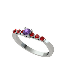 Sapta 7 Taş Yüzük - Ametist ve garnet 14 ayar beyaz altın yüzük #swo8hk
