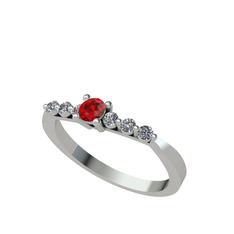 Sapta 7 Taş Yüzük - Garnet ve beyaz zirkon 14 ayar beyaz altın yüzük #te8r8w