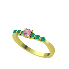 Sapta 7 Taş Yüzük - Pembe kuvars ve kök zümrüt 18 ayar altın yüzük #to7nam