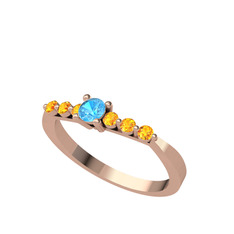 Sapta 7 Taş Yüzük - Akuamarin ve sitrin 925 ayar rose altın kaplama gümüş yüzük #turza3