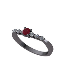 Sapta 7 Taş Yüzük - Kök yakut ve beyaz zirkon 925 ayar siyah rodyum kaplama gümüş yüzük #u99i9z