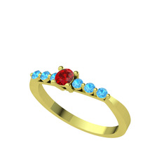 Garnet ve akuamarin 8 ayar altın yüzük