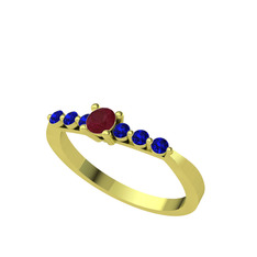 Sapta 7 Taş Yüzük - Kök yakut ve lab safir 925 ayar altın kaplama gümüş yüzük #v30l3a