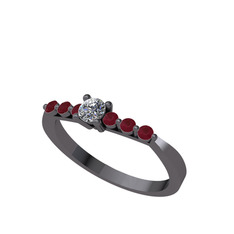 Sapta 7 Taş Yüzük - Swarovski ve kök yakut 925 ayar siyah rodyum kaplama gümüş yüzük #vbbc74