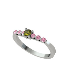 Peridot ve pembe kuvars 8 ayar beyaz altın yüzük