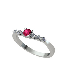 Rodolit garnet ve swarovski 14 ayar beyaz altın yüzük