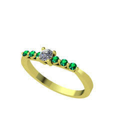 Sapta 7 Taş Yüzük - Beyaz zirkon ve yeşil kuvars 18 ayar altın yüzük #w395ho