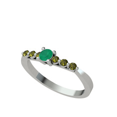 Sapta 7 Taş Yüzük - Kök zümrüt ve peridot 18 ayar beyaz altın yüzük #w5mx9w