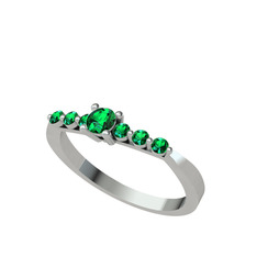 Sapta 7 Taş Yüzük - Yeşil kuvars 8 ayar beyaz altın yüzük #w9koky