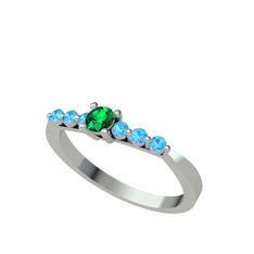 Sapta 7 Taş Yüzük - Yeşil kuvars ve akuamarin 14 ayar beyaz altın yüzük #wmor4x