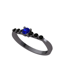 Sapta 7 Taş Yüzük - Lab safir ve siyah zirkon 925 ayar siyah rodyum kaplama gümüş yüzük #wojbm6