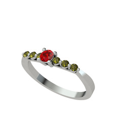 Sapta 7 Taş Yüzük - Garnet ve peridot 14 ayar beyaz altın yüzük #x5xvvs