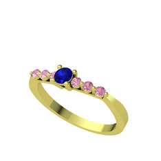 Sapta 7 Taş Yüzük - Lab safir ve pembe kuvars 925 ayar altın kaplama gümüş yüzük #xf04bp
