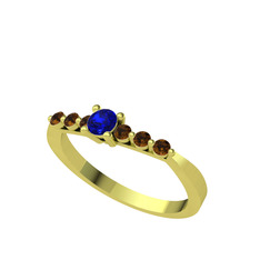 Lab safir ve dumanlı kuvars 14 ayar altın yüzük