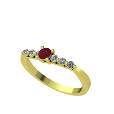 Sapta 7 Taş Yüzük - Kök yakut ve beyaz zirkon 925 ayar altın kaplama gümüş yüzük #znjgky