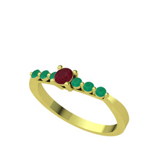 Sapta 7 Taş Yüzük - Kök yakut ve kök zümrüt 14 ayar altın yüzük #ztmo9