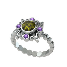 Aidara Vintage Yüzük - Peridot ve ametist 8 ayar beyaz altın yüzük #10q54qw