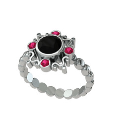 Siyah zirkon ve rodolit garnet 14 ayar beyaz altın yüzük